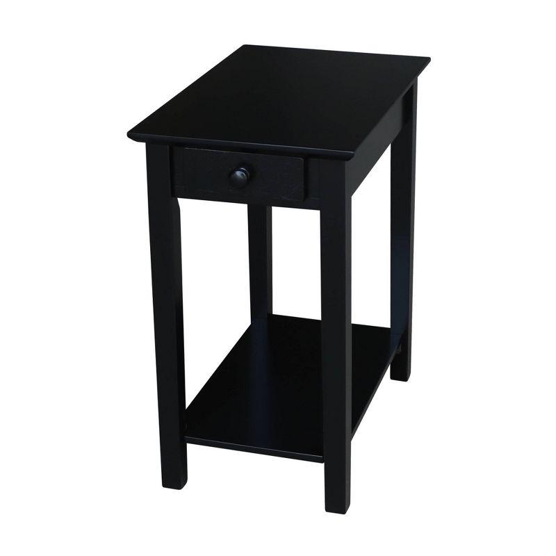 International Concepts Narrow End Table Black: Sleek Design with Drawer & Fixed Shelf for Living Room