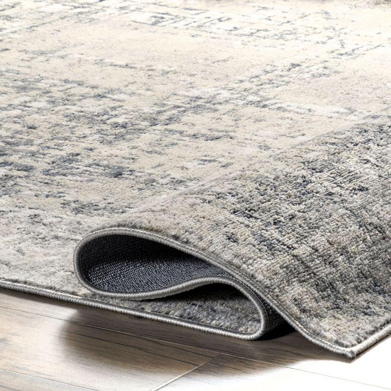 Ivory and Gray Abstract Synthetic Area Rug, 9' x 12'