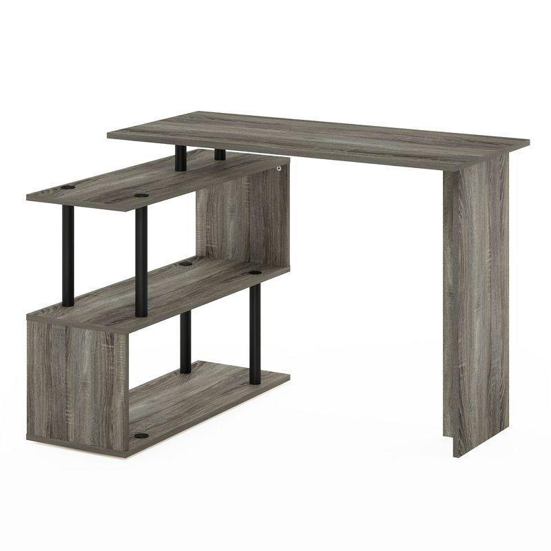 Luxe Gray Wooden L-Shape Corner Computer Desk with 3-Tier Shelves