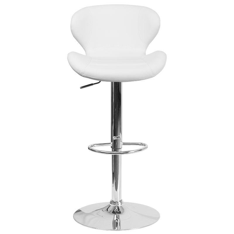 Flash Furniture Contemporary White Vinyl Adjustable Height Barstool with Curved Back and Chrome Base