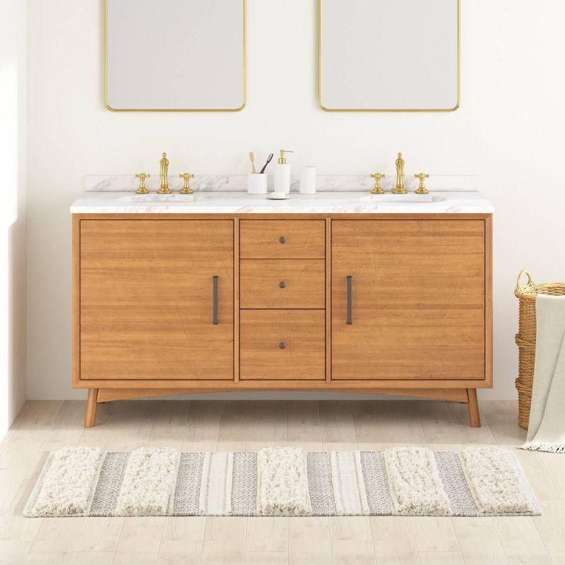 Ink+Ivy, JLA Home 22"x58" Asher Woven Textured Striped Bath Rug Natural : Microfiber, Machine Washable, Non-Slip Backing