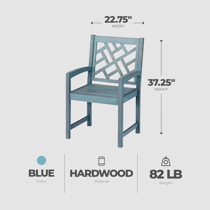Four Seasons Courtyard 22 Inch Seat Distressed Hardwood Portland Patio Arm Chair with Brush Wire Finish and 250 Pound Maximum Capacity, Blue