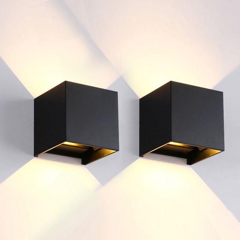 Black Aluminum Cube Dimmable Outdoor Wall Light, 2 Pack