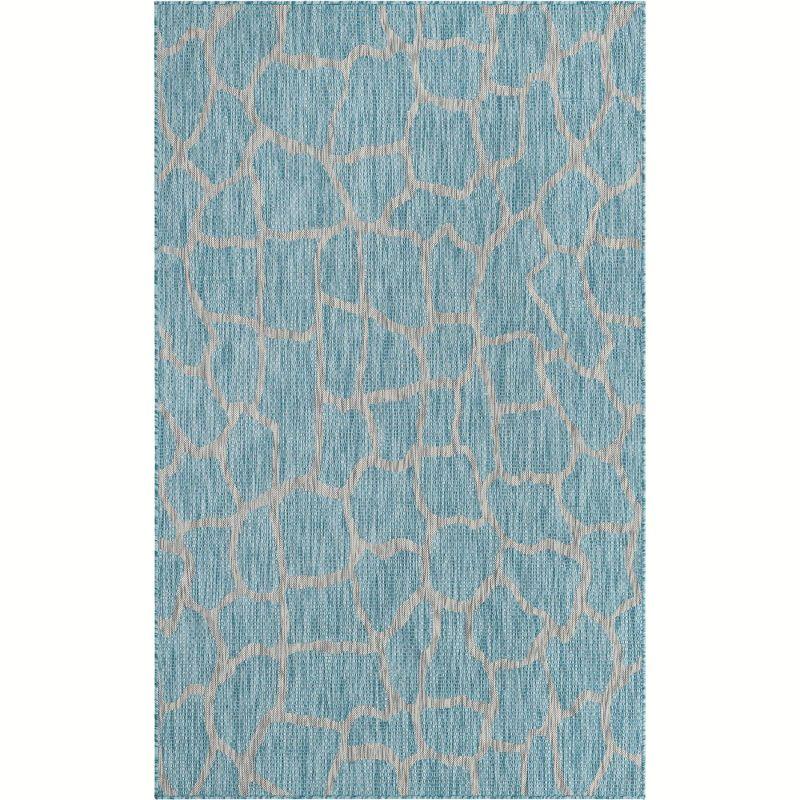 Unique Loom 5' 1 x 8' 0 Rectangle Indoor/Outdoor Safari Light Aqua Area Rug