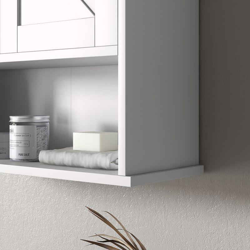 kleankin Bathroom Wall Cabinet, Farmhouse Medicine Cabinet with Open Shelf & Adjustable Shelf, Storage Cupboard for Laundry Room, White
