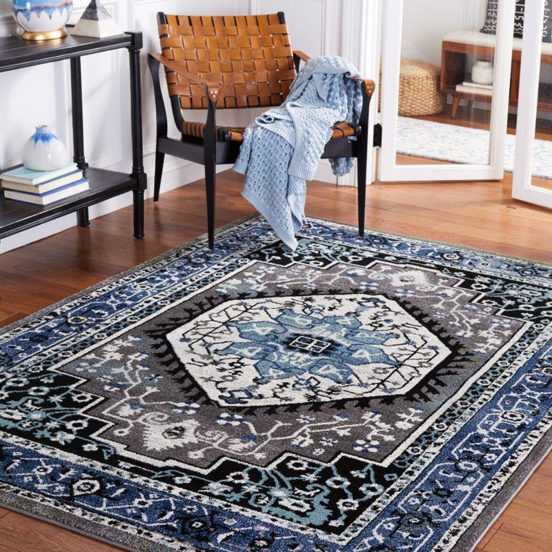 Blue and Gray Synthetic Round Non-slip Area Rug