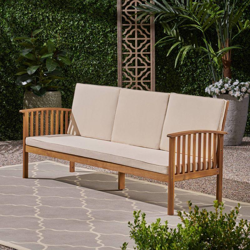 Carolina Acacia Wood Patio Sofa Teak - Christopher Knight Home: Weather-Resistant Outdoor Couch with Cushions