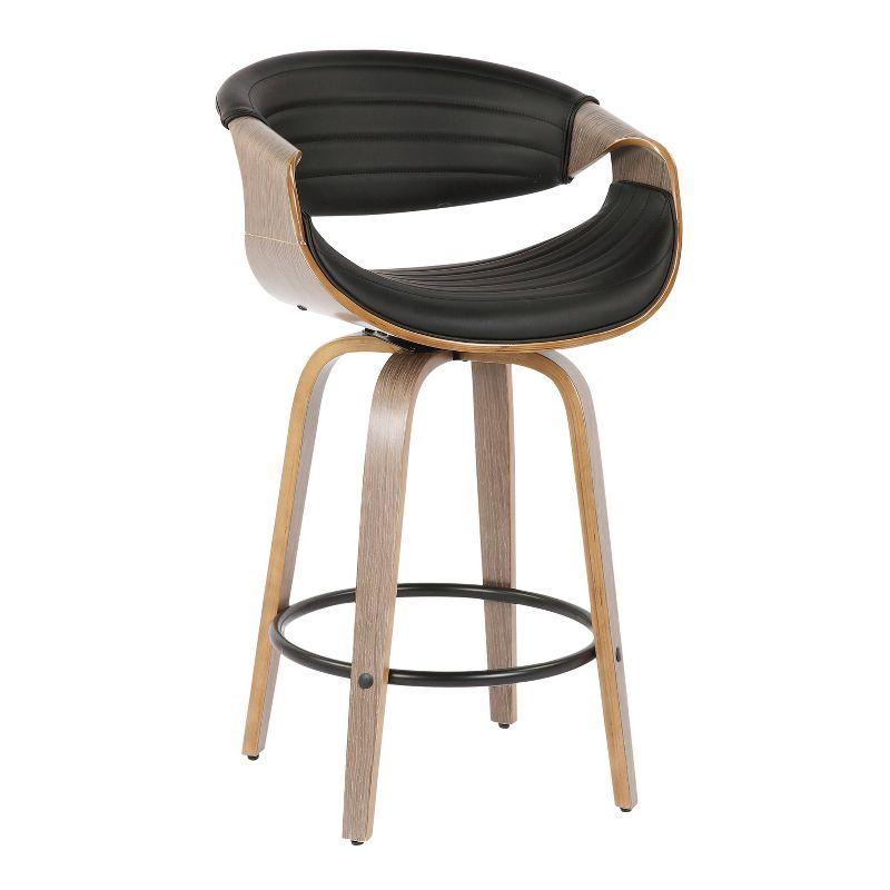 Walnut and Black Mid-Century Modern Swivel Counter Stool