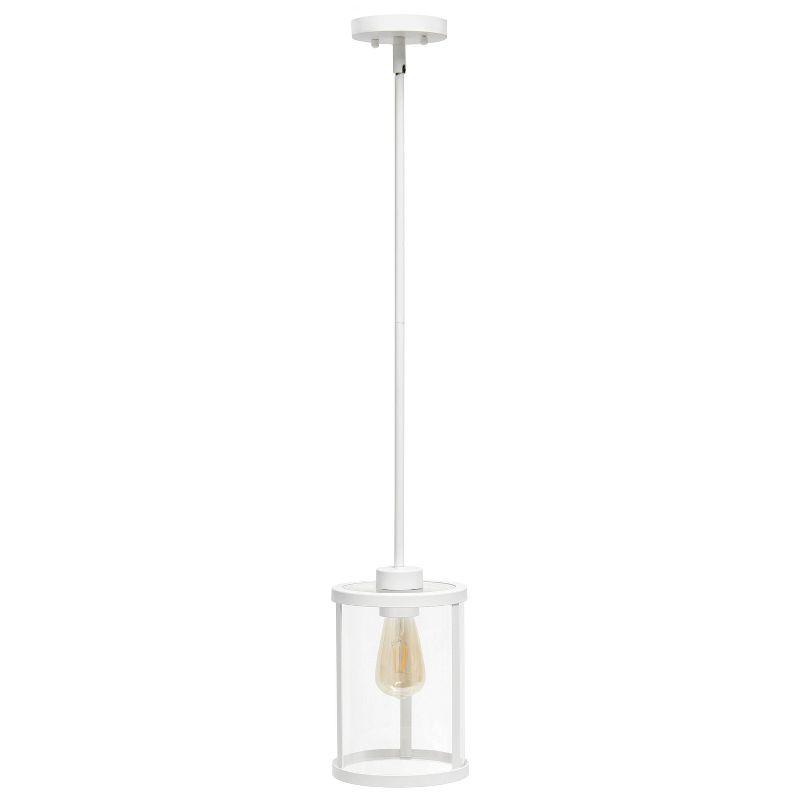 1-Light 9.25" Modern Farmhouse Adjustable Hanging Cylindrical Clear Glass Pendant Fixture with Metal Accent White - Lalia Home: UL Listed