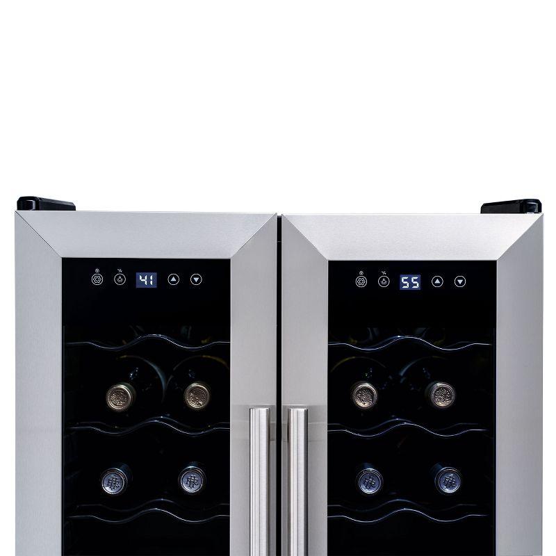 Newair 24 Bottle Wine Cooler Refrigerator, French Door Dual Temperature Zones, Freestanding Wine Fridge with Stainless Steel & Double-Layer Tempered G