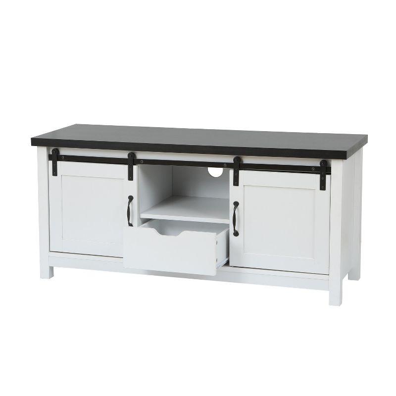 LuxenHome Modern Farmhouse White with Dark Brown 47.3" Wide TV Stand for TVs Up To 55-Inch