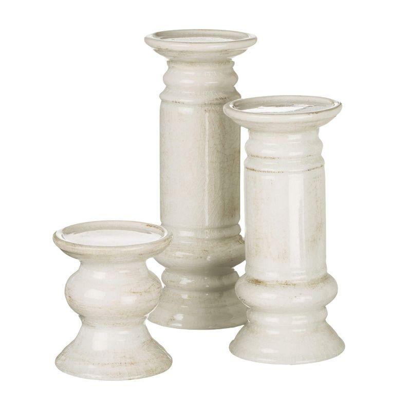Sullivans Set of 3 Pillar Ceramic Candle Holders 5"H, 9.5"H & 11"H White