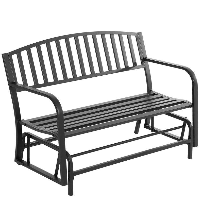 Outdoor Loveseat Glider Bench with Curved Armrests in Powder-Coated Black Steel