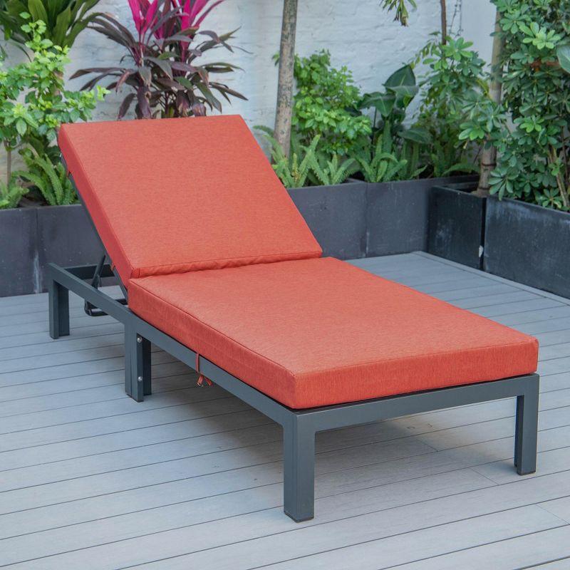 LeisureMod Marlin Patio Sling Chaise Lounge Chair With Arms in Black Aluminum