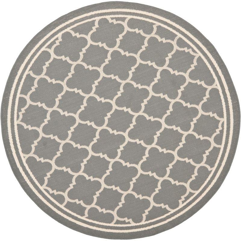 Courtyard CY6918 Power Loomed Indoor/Outdoor Area Rug - Anthracite/Beige - 5'3" round - Safavieh.