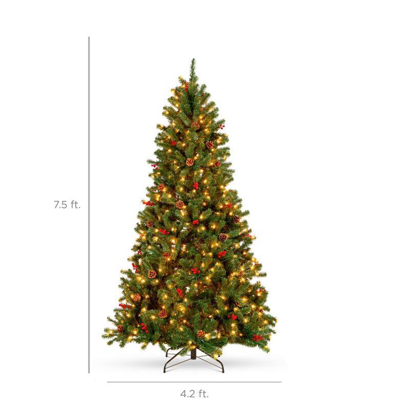 7.5ft Pre-Lit Green Spruce Christmas Tree with Lights and Pinecones