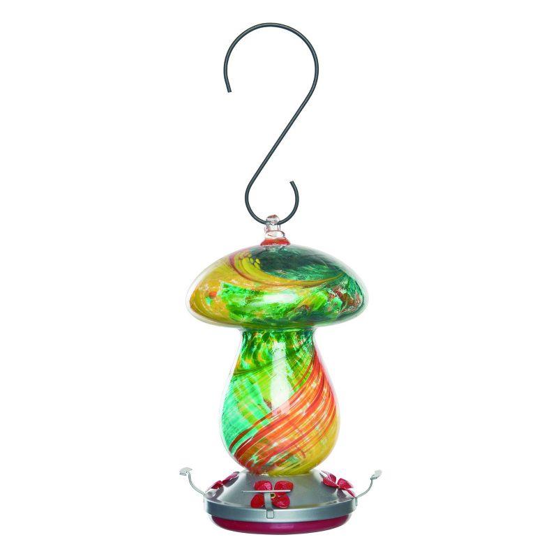 Multicolor Glass Mushroom Hanging Hummingbird Feeder