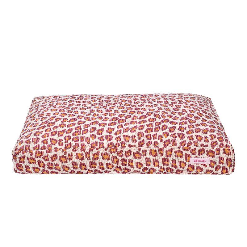 THE LICKER STORE Mabel 41" x 25.5" Designer Modern Ultra Soft Reversible Plush Rectangular Pet Bed with Washable Cover, Raspberry Leopard