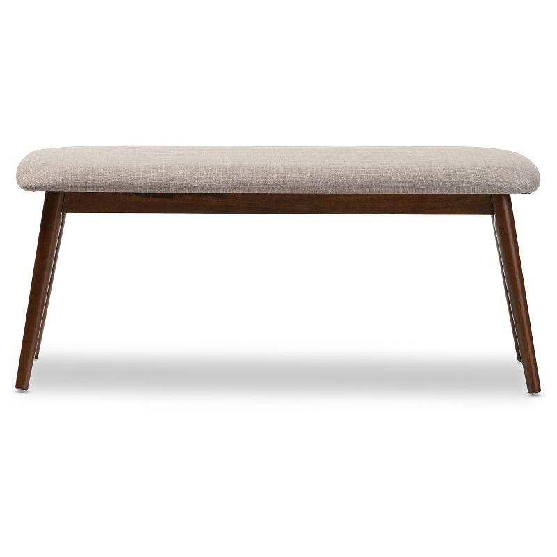 Flora Mid-Century Light Gray Upholstered Oak Dining Bench