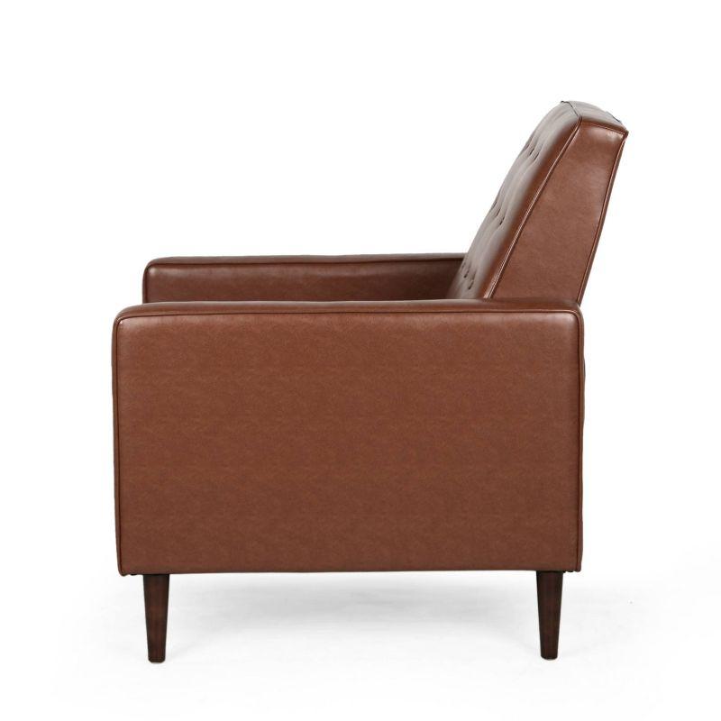 Christopher Knight Home Mervynn Mid-Century Modern Button Tufted Recliner Cognac Brown/Dark Espresso: Faux Leather Upholstery, Plywood Frame