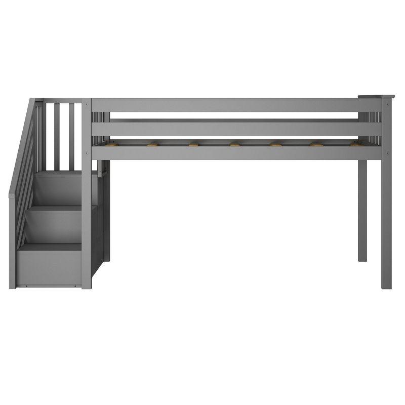 Max & Lily Twin Low Loft Bed with Staircase, Grey