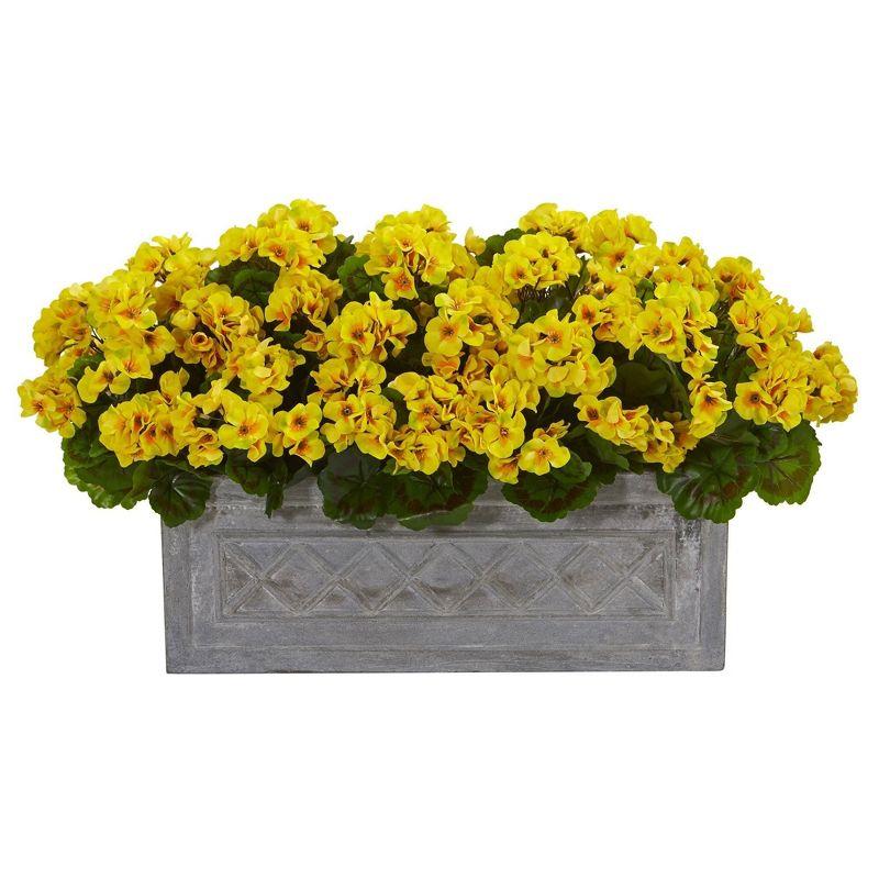 Nearly Natural 18 in Geranium Artificial Plant in Stone Planter UV Resistant (Indoor/Outdoor)