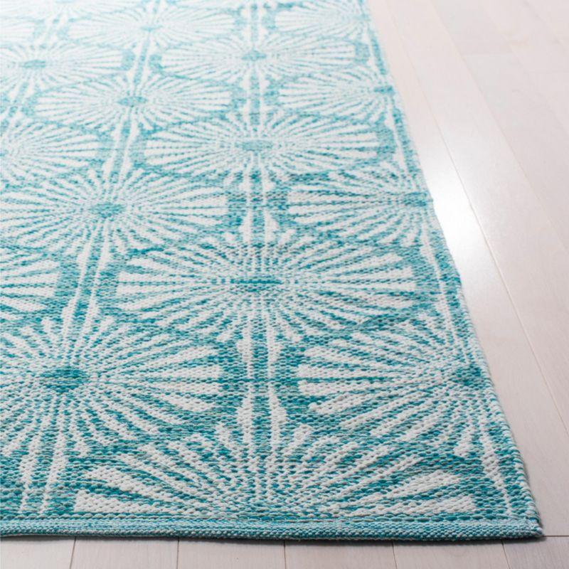 Aqua and Ivory Coastal Charm Handwoven Wool-Cotton Blend Rug 8' x 10'