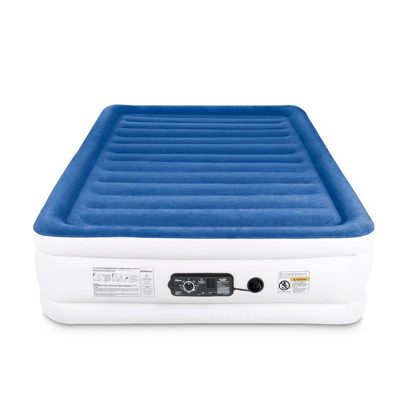 Full Size Blue and White Raised Air Mattress with Pump