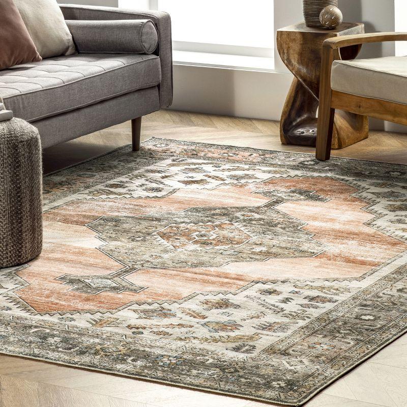 Peach Medallion Easy-Care Synthetic Rectangular Rug