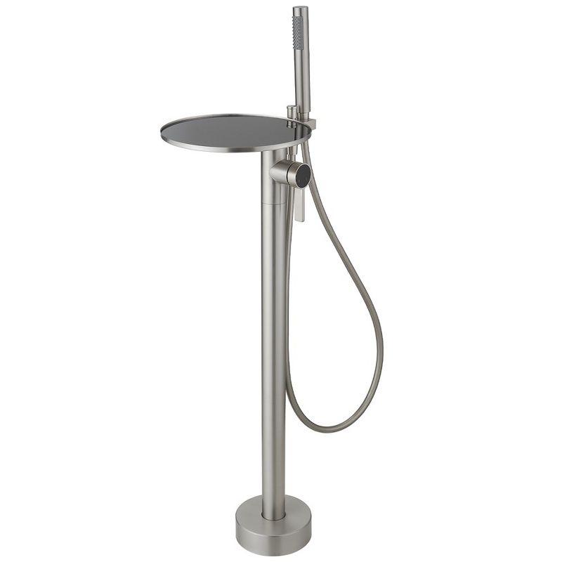 Brushed Nickel Freestanding Roman Tub Faucet with Hand Shower and Tray