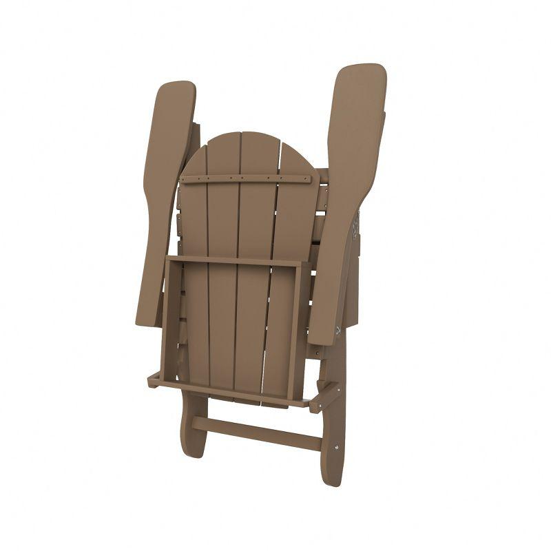 Weathered Wood HDPE Outdoor Folding Adirondack Chair with Wide Armrests