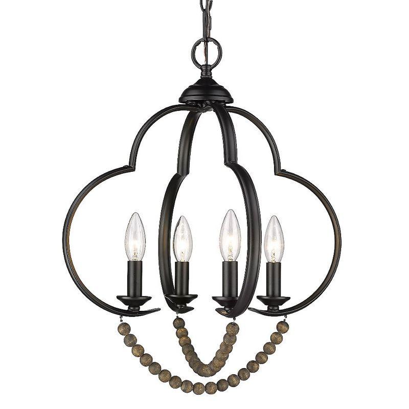 Espresso Wood Bead & Matte Black 4-Light Farmhouse Pendant