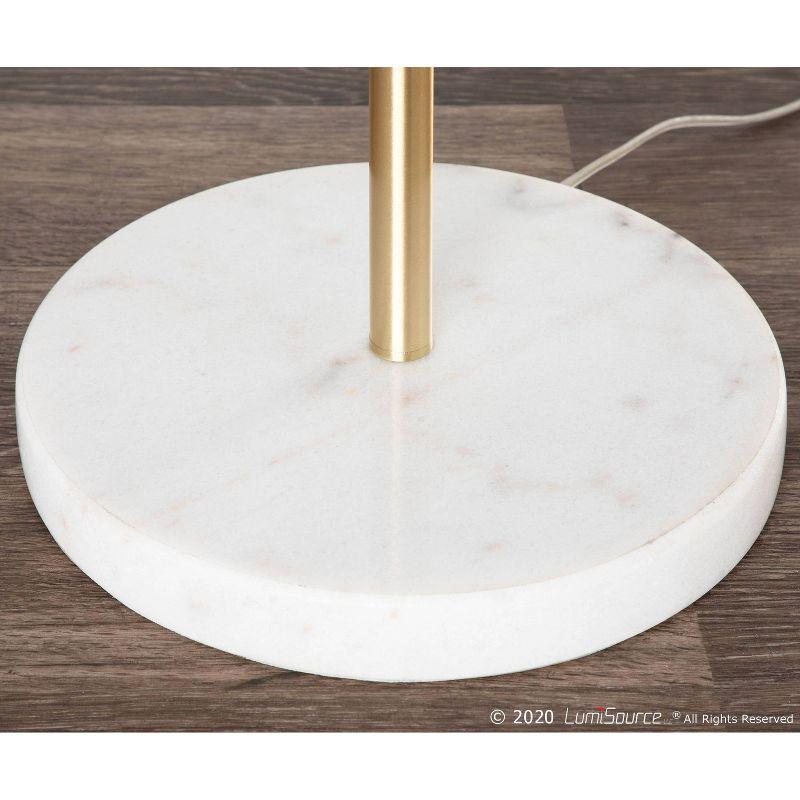 LumiSource Chloe Contemporary Shelf Floor Lamp with Marble Base Shelf and Linen Shade White (Includes LED Light Bulb) : Gold Neck, Round Glass Table