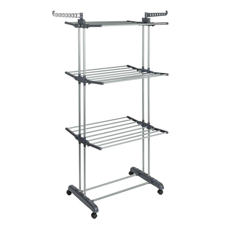 4-Tier Gray Stainless Steel Laundry Drying Rack with Side Wings