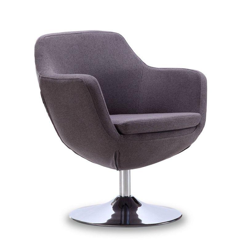 Caisson Twill Swivel Accent Chair Gray - Manhattan Comfort: Polished Chrome Base, Removable Cushion