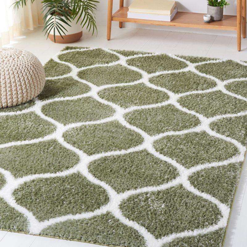 Green and White 4' x 6' Rectangular Shag Area Rug