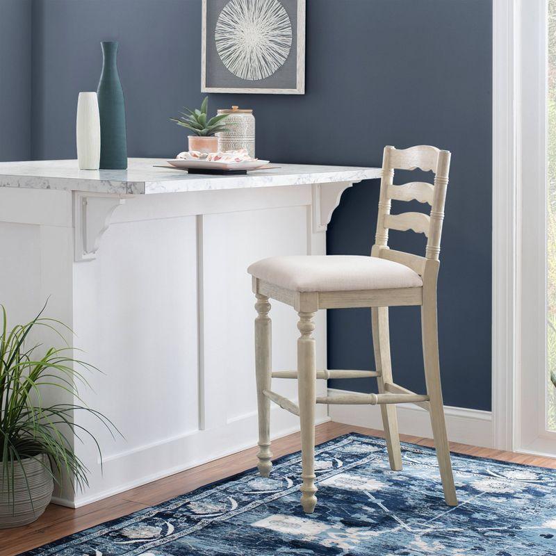 Marino Padded Seat Barstool 30" Height, Farmhouse Design, Linon: Rubberwood Frame, Linen Weave