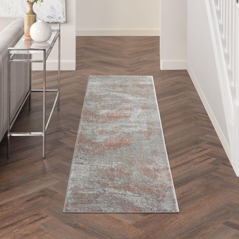 Rustic Textures Light Grey and Rust Hand-Knotted Runner Rug