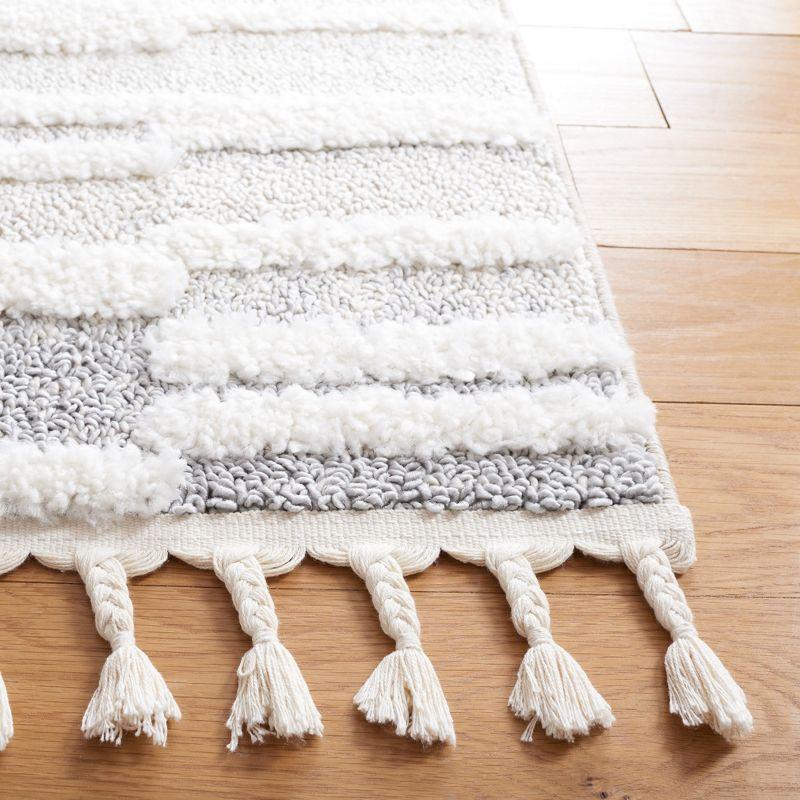 Ivory Diamond Braided Square Shag Rug with Synthetic Fringe