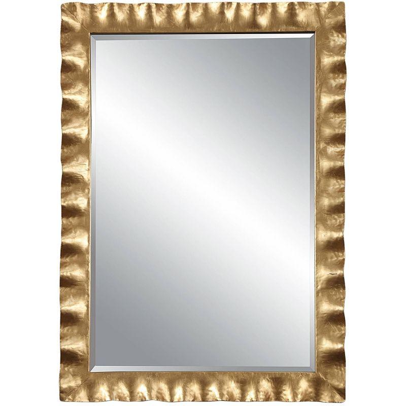 Transitional Gold Leaf Scalloped Rectangular Wall Mirror