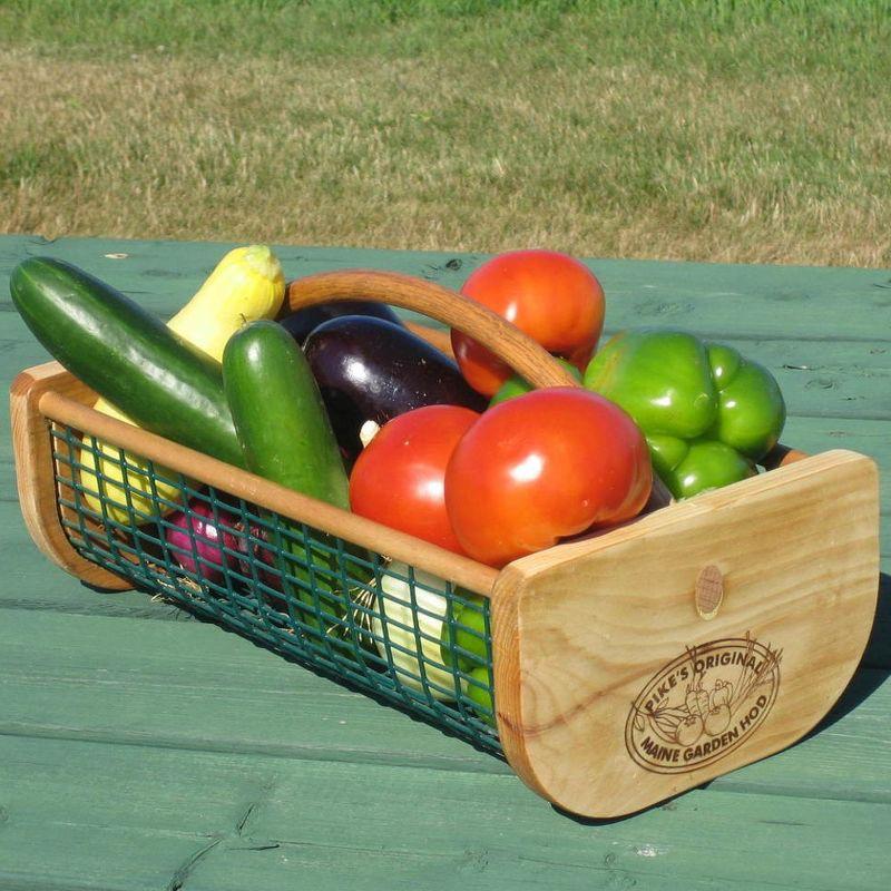 Maine Garden Hod Basket for Vegetable Gardening and Harvest Gathering or Farmhouse Decor, Pine and Oak with PVC Wire Mesh, USA Made, 16 x 9 in