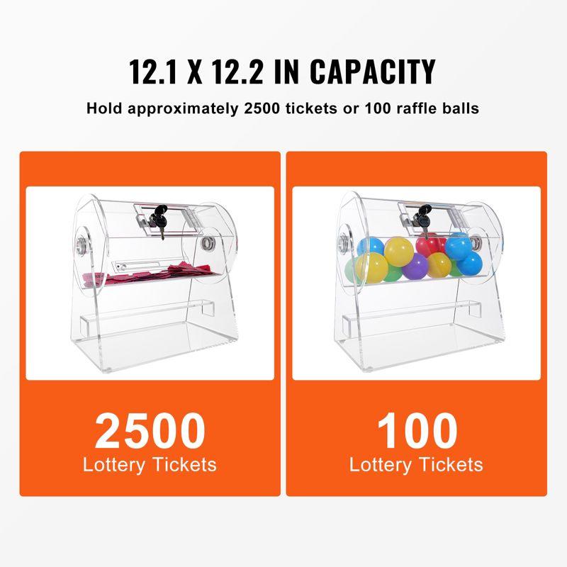 VEVOR Acrylic Raffle Drum, Professional Raffle Ticket Spinning Cage with 2 Keys, Transparent Lottery Spinning Drawing, Holds 2500 Tickets