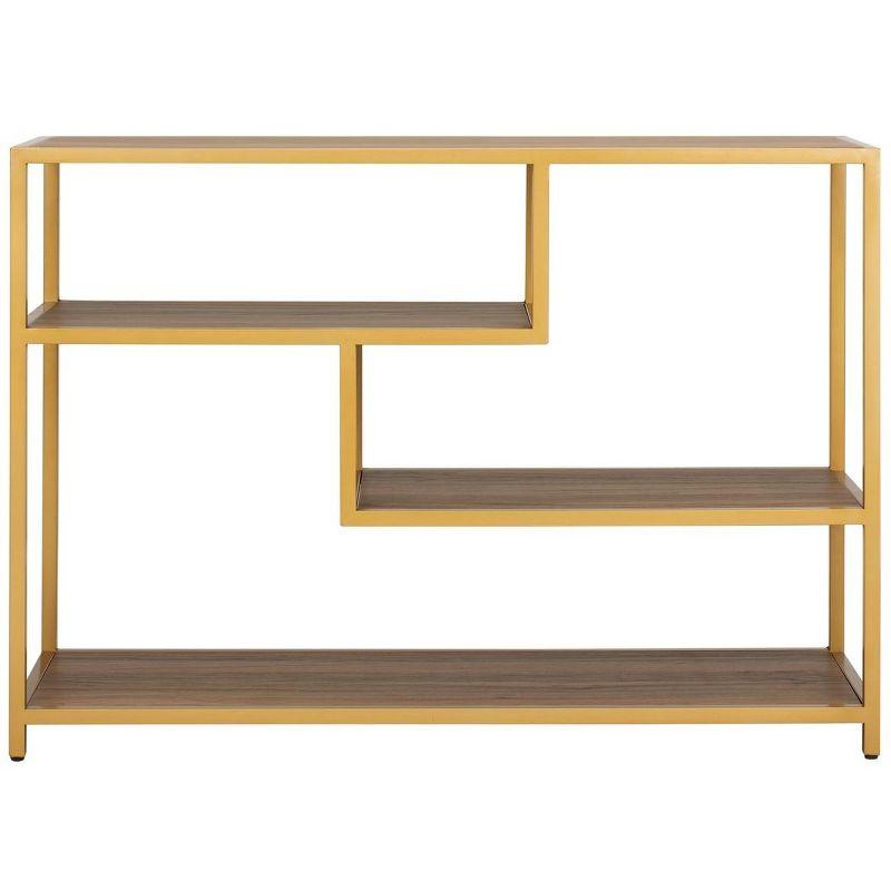 Walnut and Gold 3-Tier Geometric Console Table with Storage