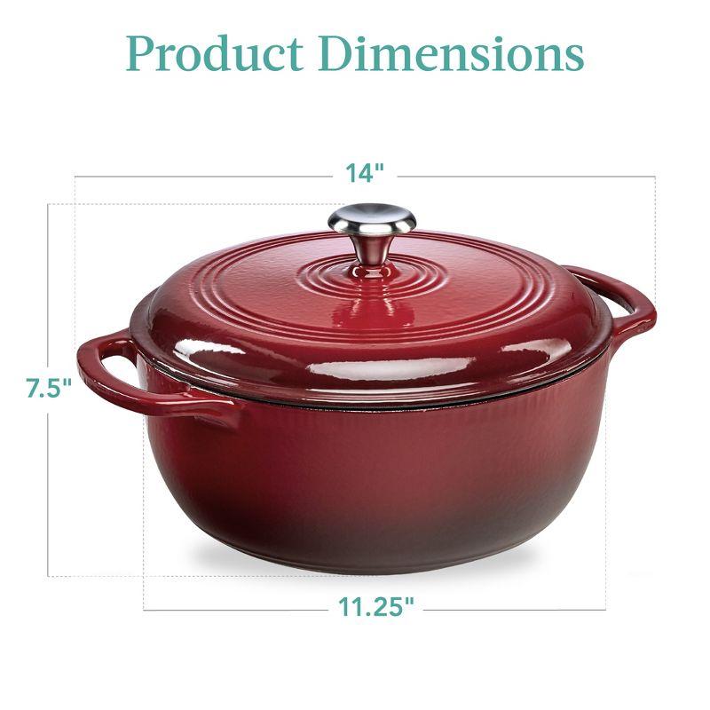 Enameled Red Cast Iron 6 Quart Dutch Oven with Dual Handles