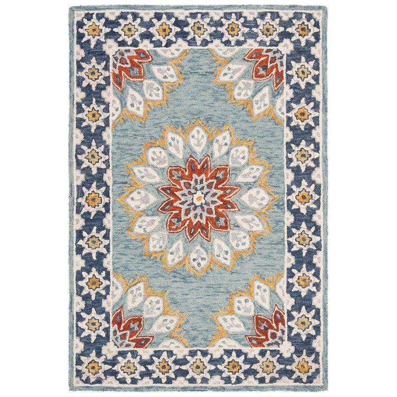 Handmade Floral Tufted Wool Area Rug, Blue and Gold, 4' x 6'