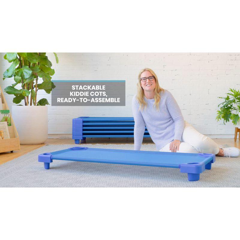 ECR4Kids ECR4Kids Stackable Kiddie Cot with Sheet, Classroom Furniture, Blue (Set of 6)