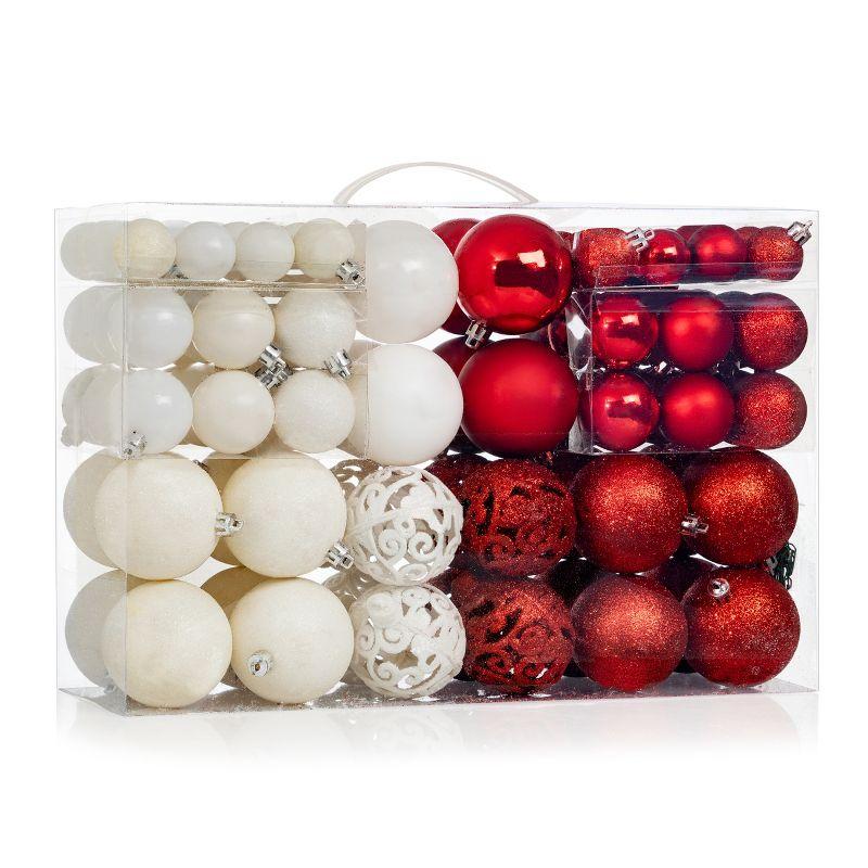 R N' Ds Shatterproof Christmas Ball Tree Ornament - Red and White - 100 Pack