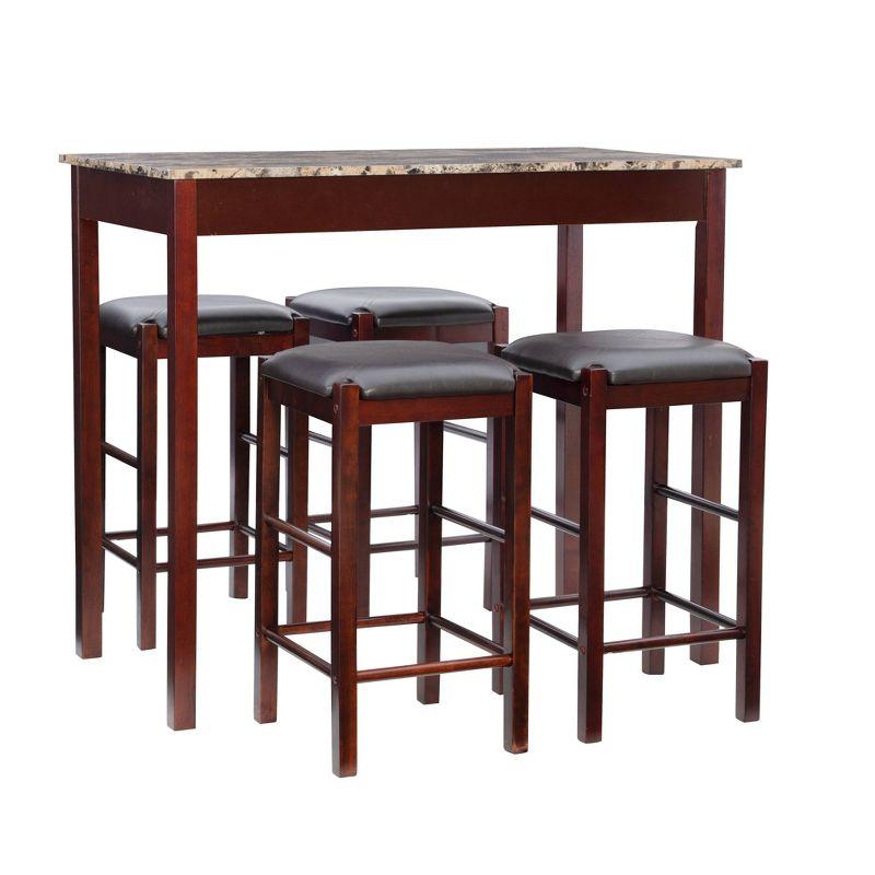 Espresso Faux Marble 5-Piece Counter Height Dining Set