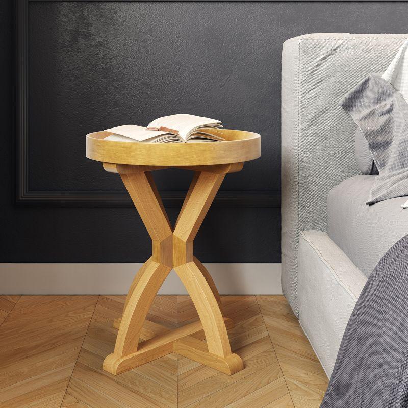 Side Table - Mango Wood Pedestal Table for Couch, Loveseat, Entryway, or Bed - Farmhouse Living Room Furniture by Lavish Home (Natural)