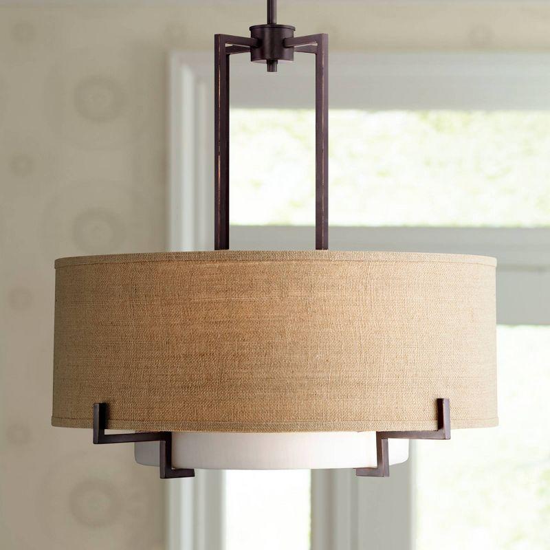 Bronze Drum Chandelier with Frosted Glass Shade